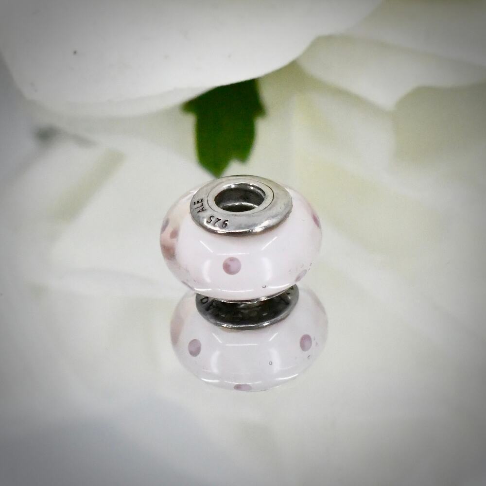 Authentic Pandora 790618 White Pink Polka Dot Murano Glass Charm 925 Silver